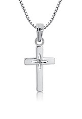 very nice silver diamond accent baby cross necklace